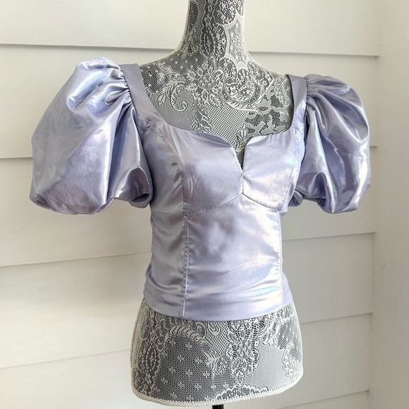 & Other Stories Metallic Puff Sleeve Top in Lilac size 36 / S - Picture 4 of 9